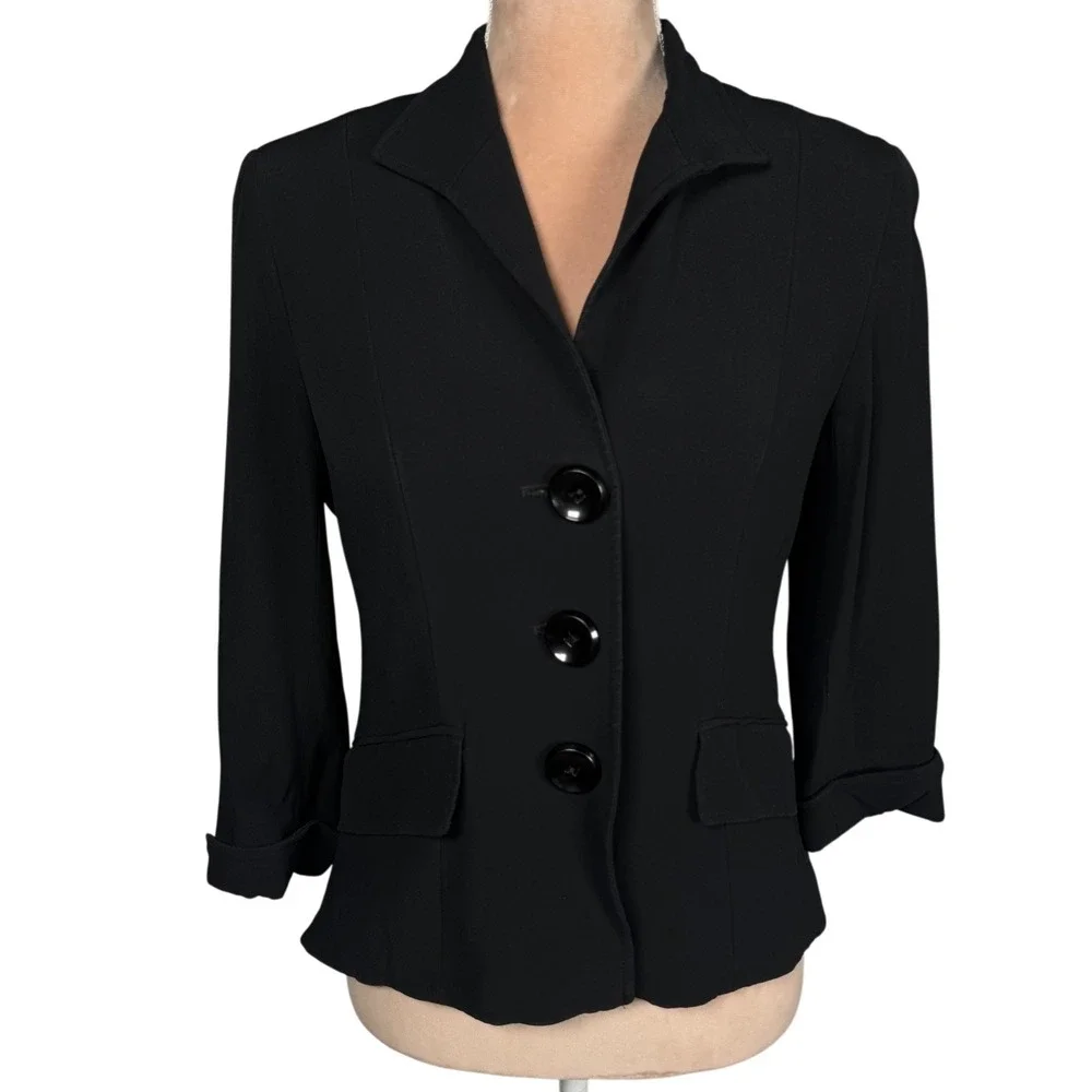 Lafayette 148 New York Blazer Women‎ 6 Black 3-Button 3/4 Sleeve Tailored Jacket